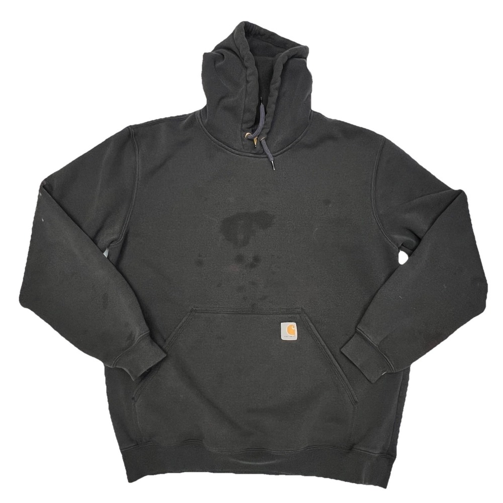 Carhartt Loose Fit Black Faded Hoodie Sweatshirt Mens L Workwear Thrashed Grunge